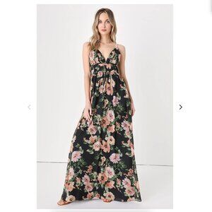 Lulu's Black Floral Print Sleeveless Maxi Dress - Size M